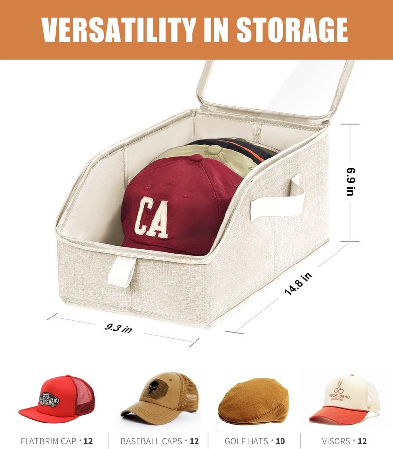 Livelab Hat Organizer for Baseball Caps, Hat Storage Holder Container for Closet Hold Up to 12 Caps with Clear Window, Hat Boxes for Home Storage | 1Pcs Grey - Image 2